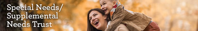 A young mother and son looking happy and content next to the words Special Needs/Supplemental Needs Trust.